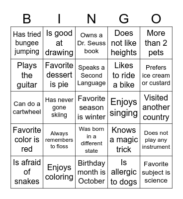 Get to Know Your Neighbor Bingo Card