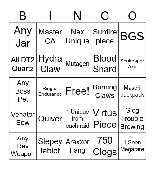 Chinchila Bingo Card