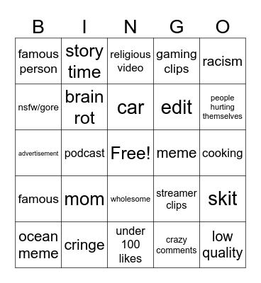 instagram bingo Card