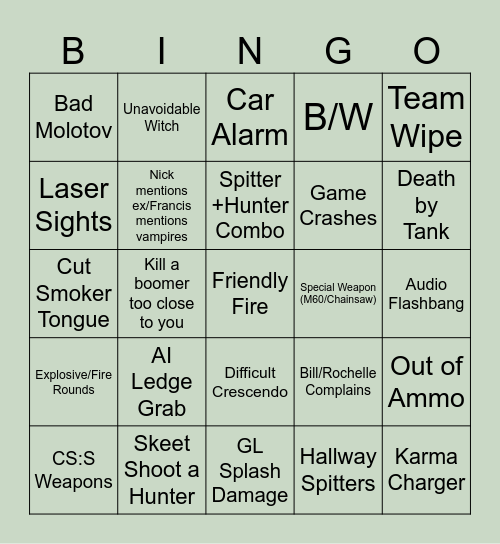 Left 4 Dead 2 Bingo Card