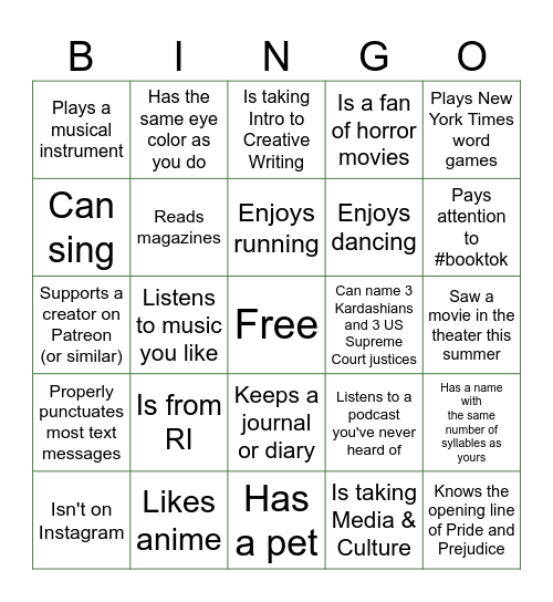 Untitled Bingo Card