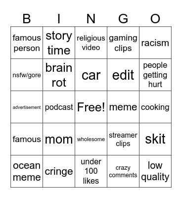 instagram bingo Card