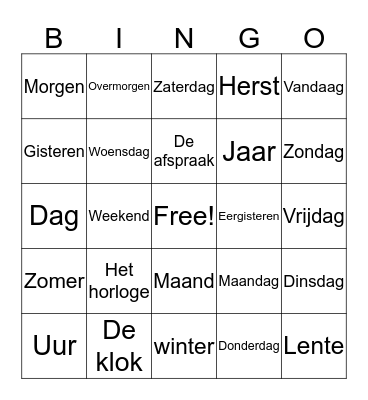 Tijd Bingo Card