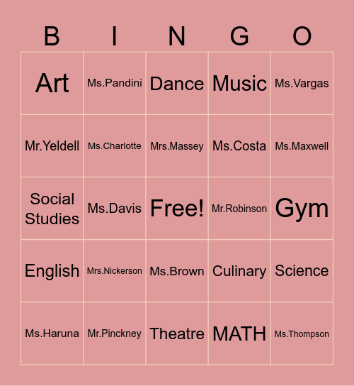 PAC Academy Bingo Card