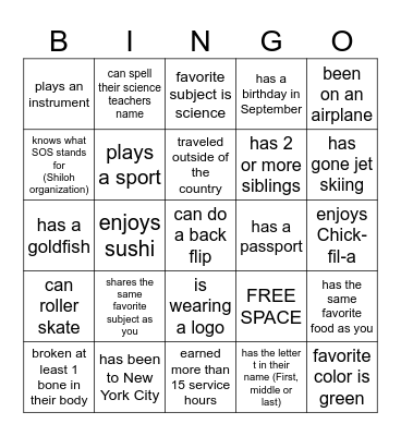 GET TO KNOW YOU Bingo Card