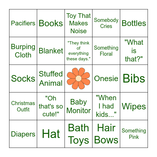 Baby Gift Bingo Card