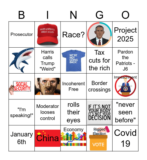 Sept 2024 Harris v Trump Debate Bingo Card