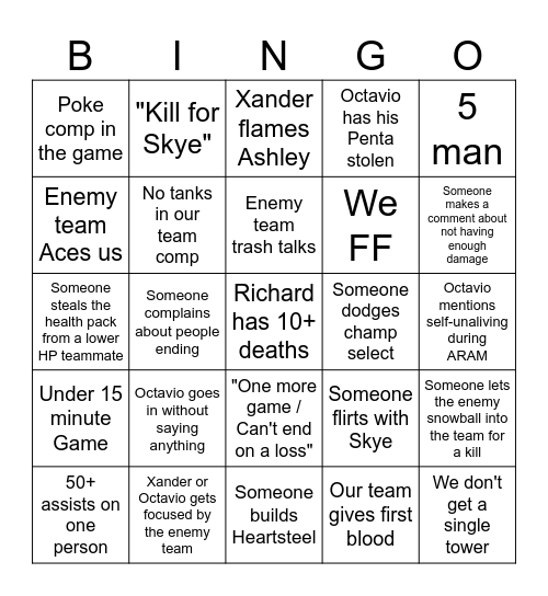 ARAM Bingo Card