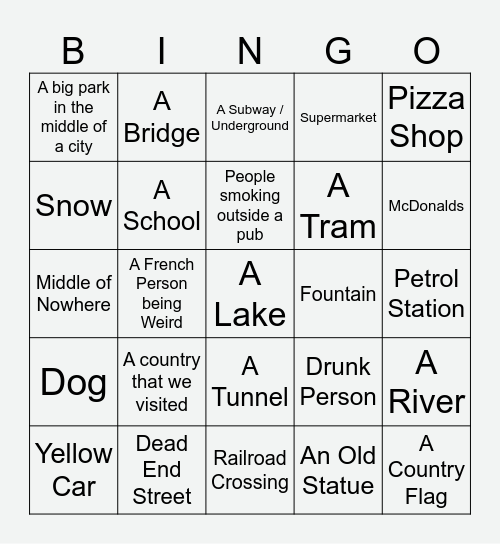 Geoguessr Bingo Card