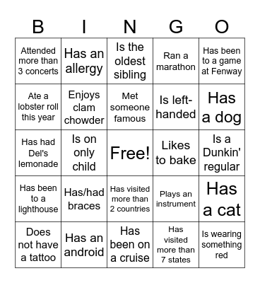 New England HIPO Bingo Card