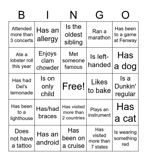 New England HIPO Bingo Card