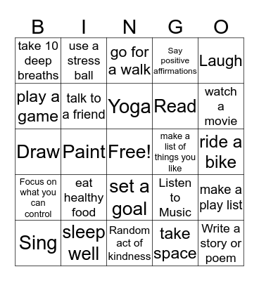 Coping Skills Bingo Card