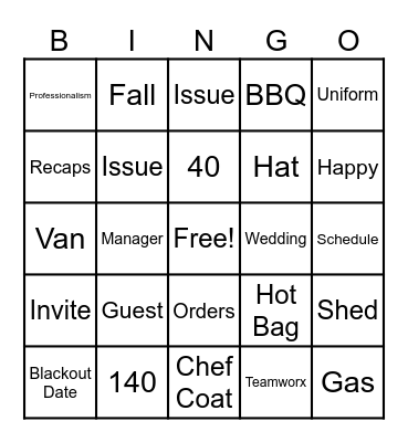 Fall Readiness Bingo Card