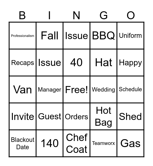 Fall Readiness Bingo Card