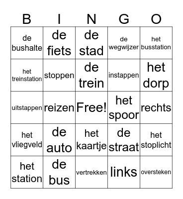 Vervoer Bingo Card