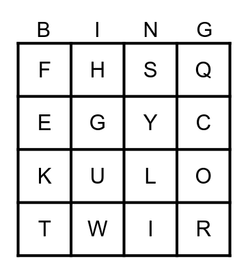 Lets ABC Bingo Card