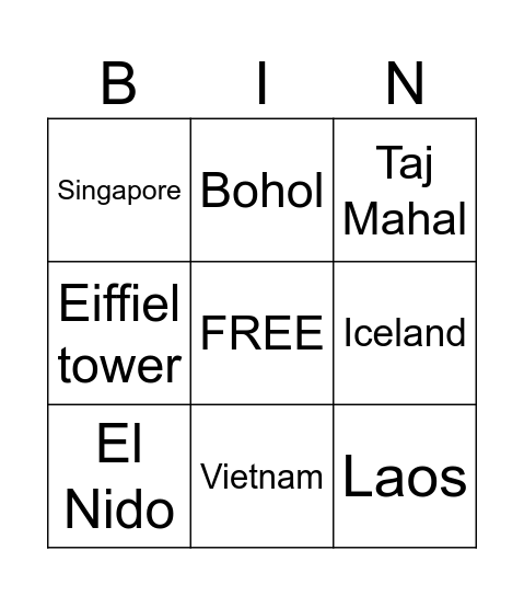 Places & Landscapes Bingo Card