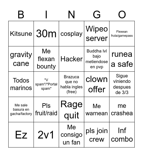 Bloxfruit sea 2 bingo Card