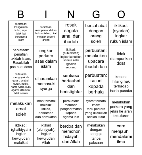 PERKARA YANG MEMBATALKAN IMAN Bingo Card