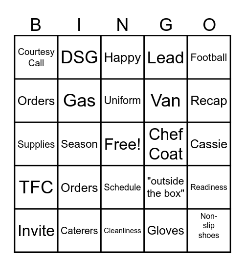 Fall Readiness Bingo Card