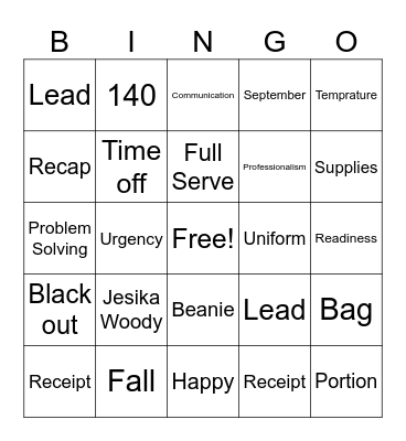 Fall Readiness Bingo Card