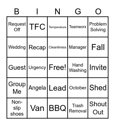 Fall Readiness Bingo Card