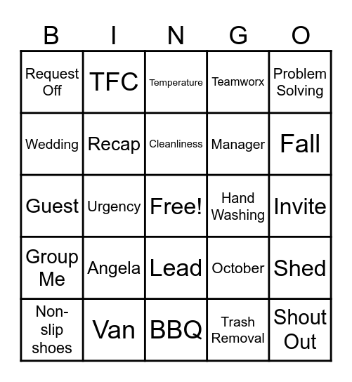 Fall Readiness Bingo Card