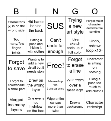 Art Struggle Bingo Card