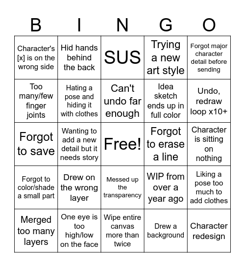 Art Struggle Bingo Card