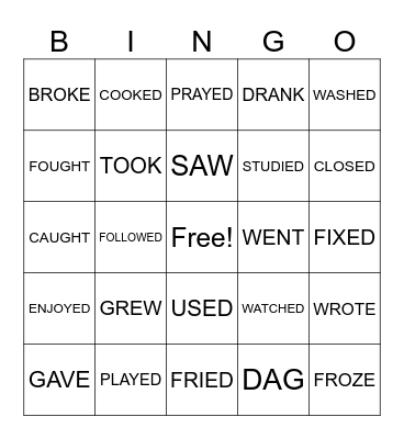 PAST VERBS BINGO Card