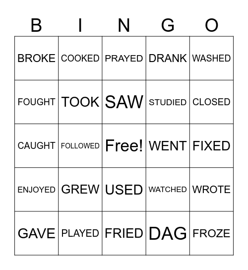 PAST VERBS BINGO Card