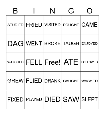 PAST VERBS BINGO Card