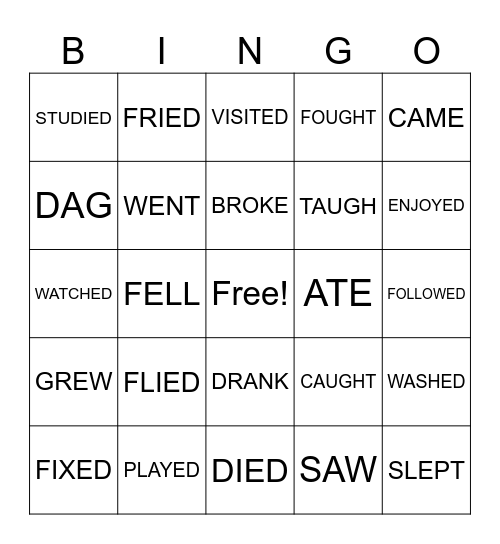 PAST VERBS BINGO Card