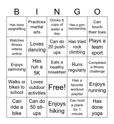 PE Bingo Card