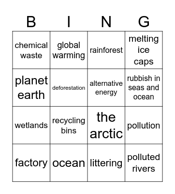 Global Warming Bingo Card