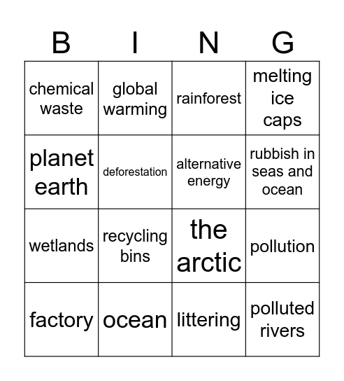 Global Warming Bingo Card