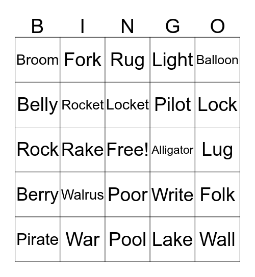 R and L Bingo Card