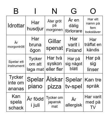 Lära känna-bingo Card