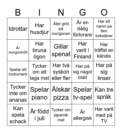 Lära känna-bingo Card