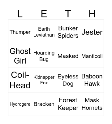 Lethal Company Bingo Card