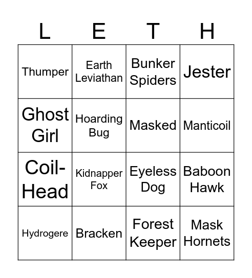 Lethal Company Bingo Card