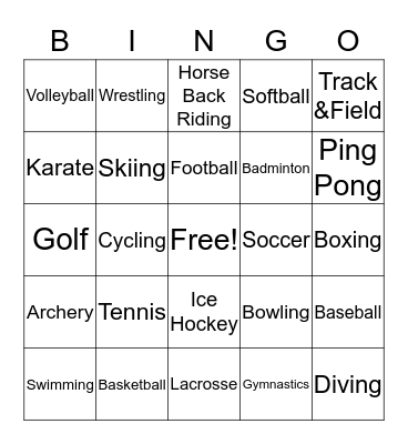 Sports Bingo Card