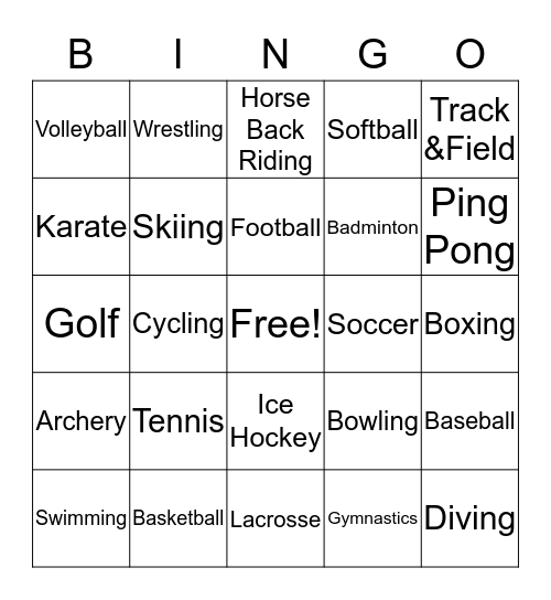 Sports Bingo Card