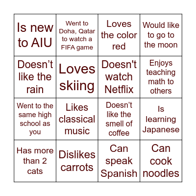 FP Icebreaker Activity Bingo Card