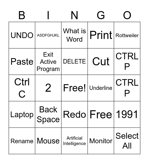 Computer Lab Bingo Card