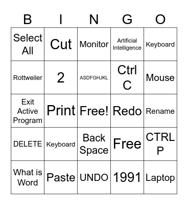 Computer Lab Bingo Card