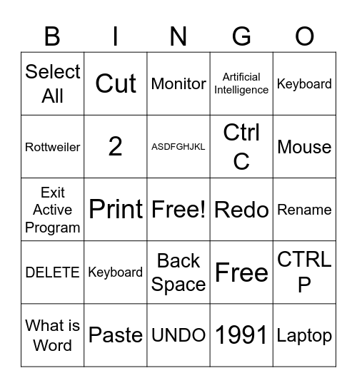 Computer Lab Bingo Card