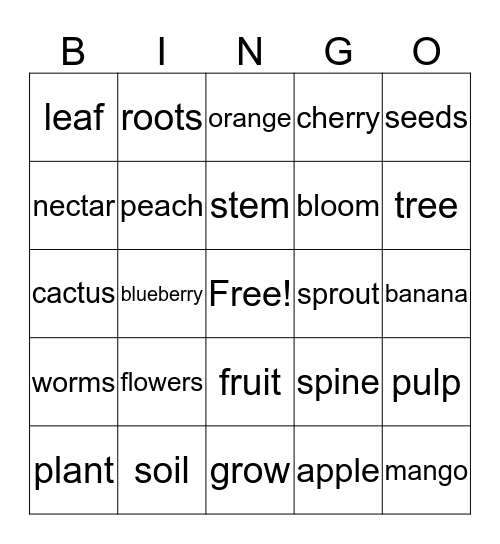 Plants Bingo Card