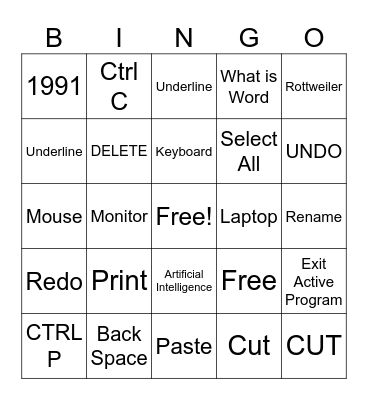 Computer Lab Bingo Card