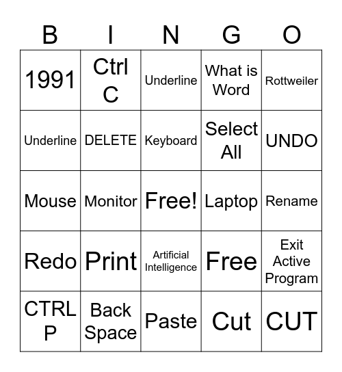 Computer Lab Bingo Card